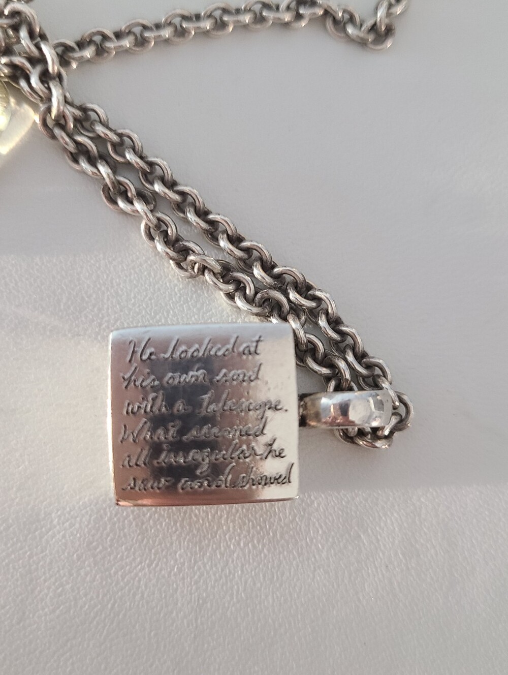 JEANINE Payer Rectangular Engraved Pendant Necklace - Sterling Silver